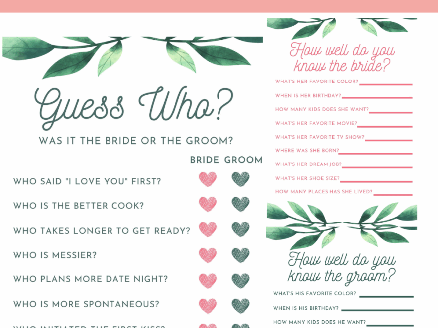10 Free Printable Wedding Activities For Guests Lemon And Kiwi Designs