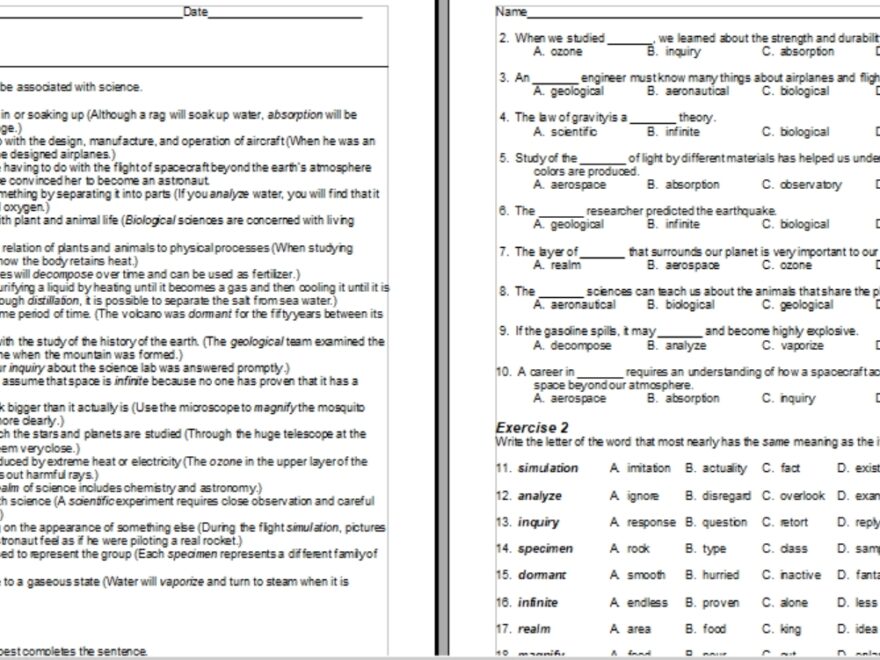 150 Vocabulary Word Definition Lists And Worksheets For Middle High School Best Ed Lessons