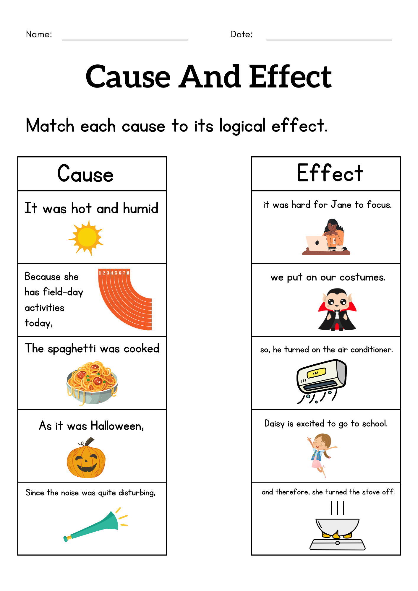 Free Printable Cause And Effect Worksheets