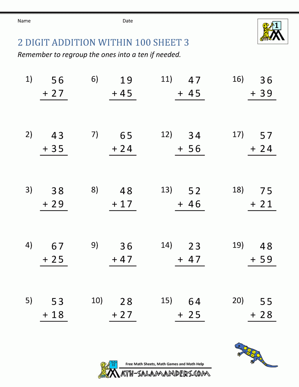 2 Digit Addition Worksheets