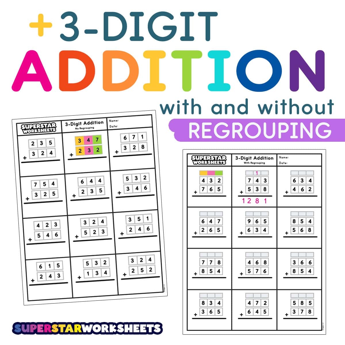 Free Printable Math Worksheets 3 Digit Addition