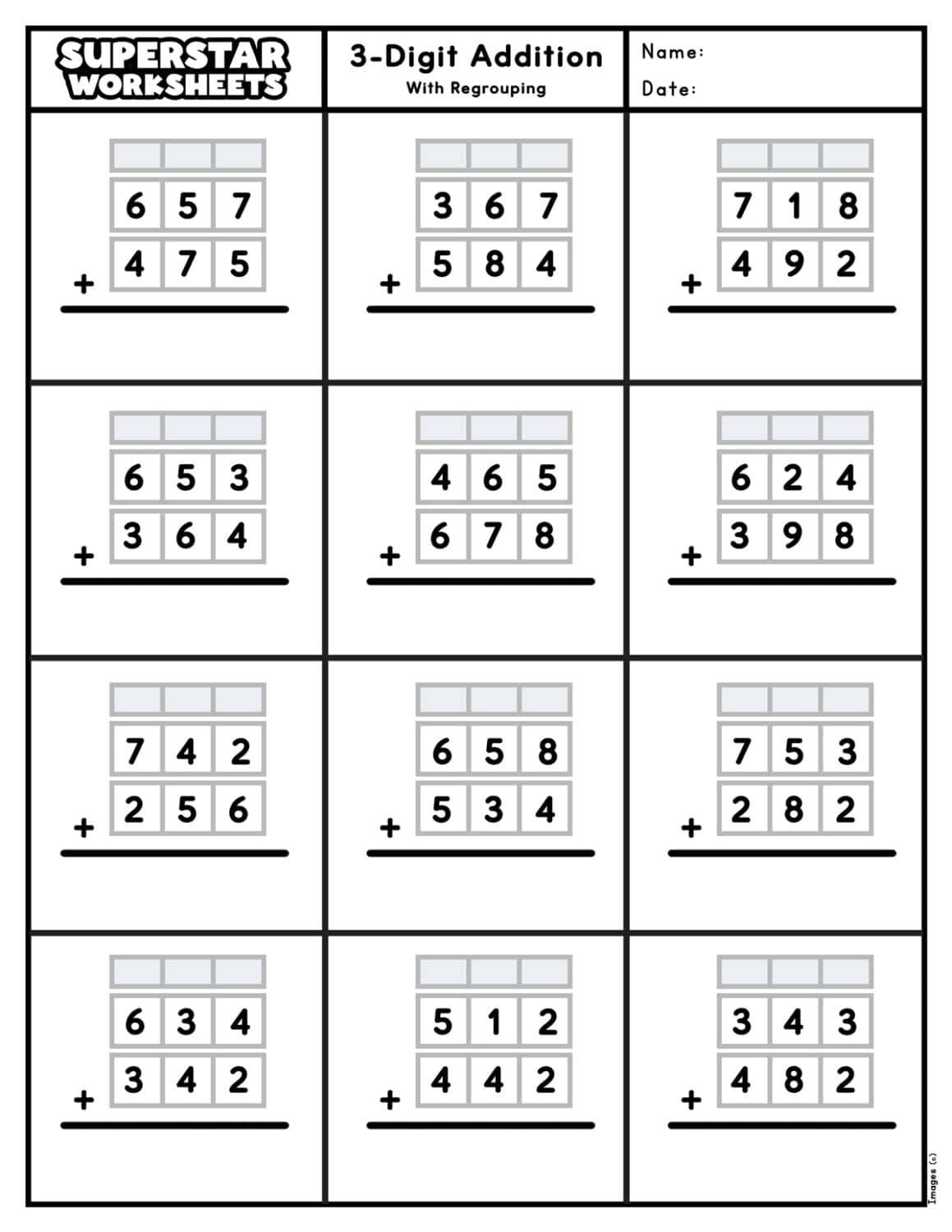 3 Digit Addition Worksheets Superstar Worksheets