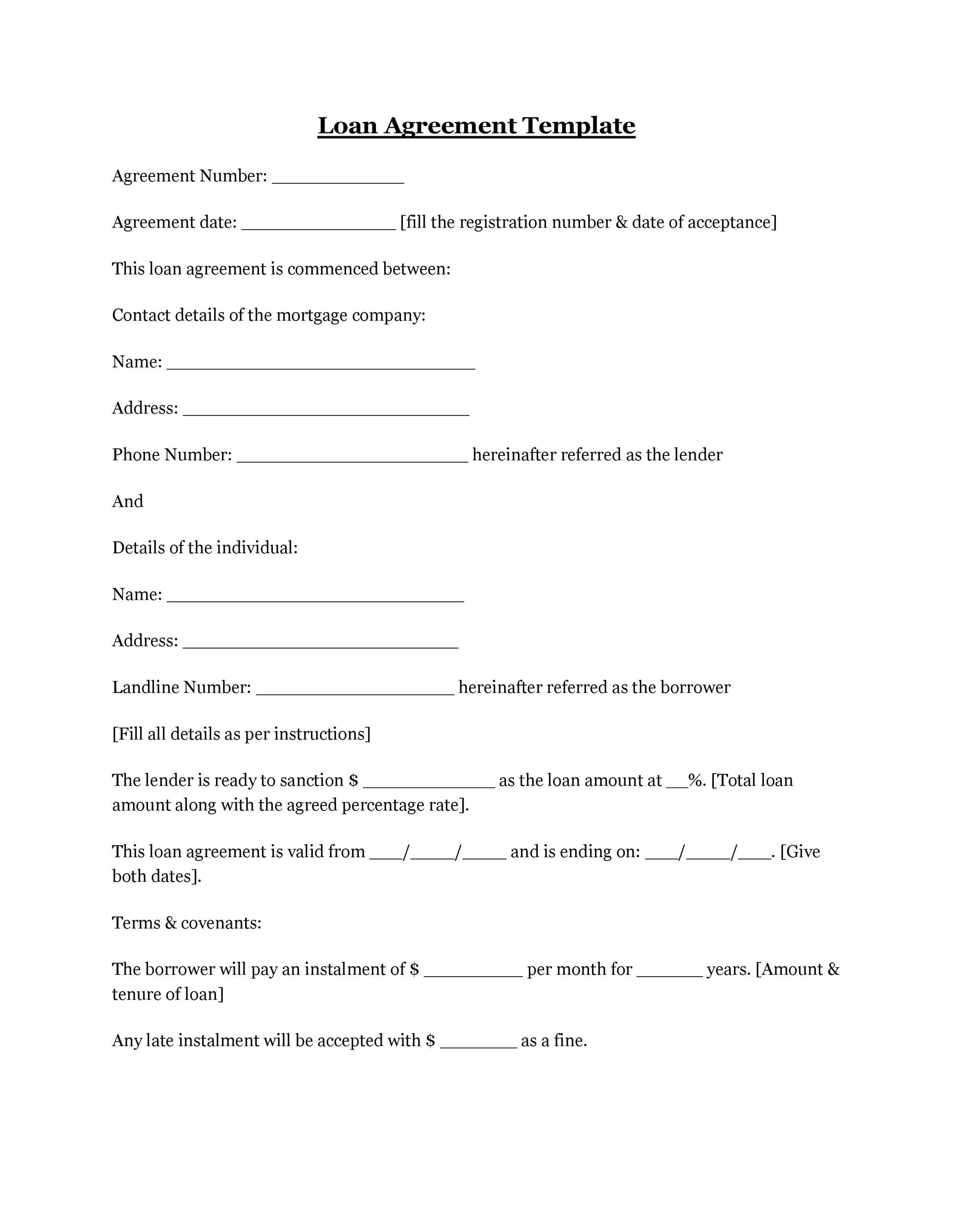 Free Printable Personal Loan Agreement Form
