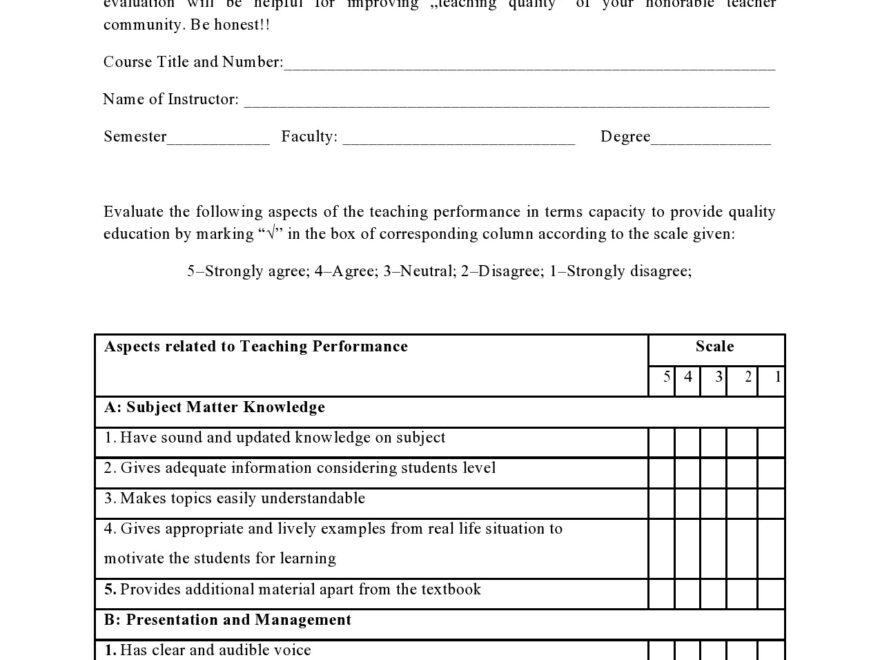 50 Printable Teacher Evaluation Forms Free TemplateLab