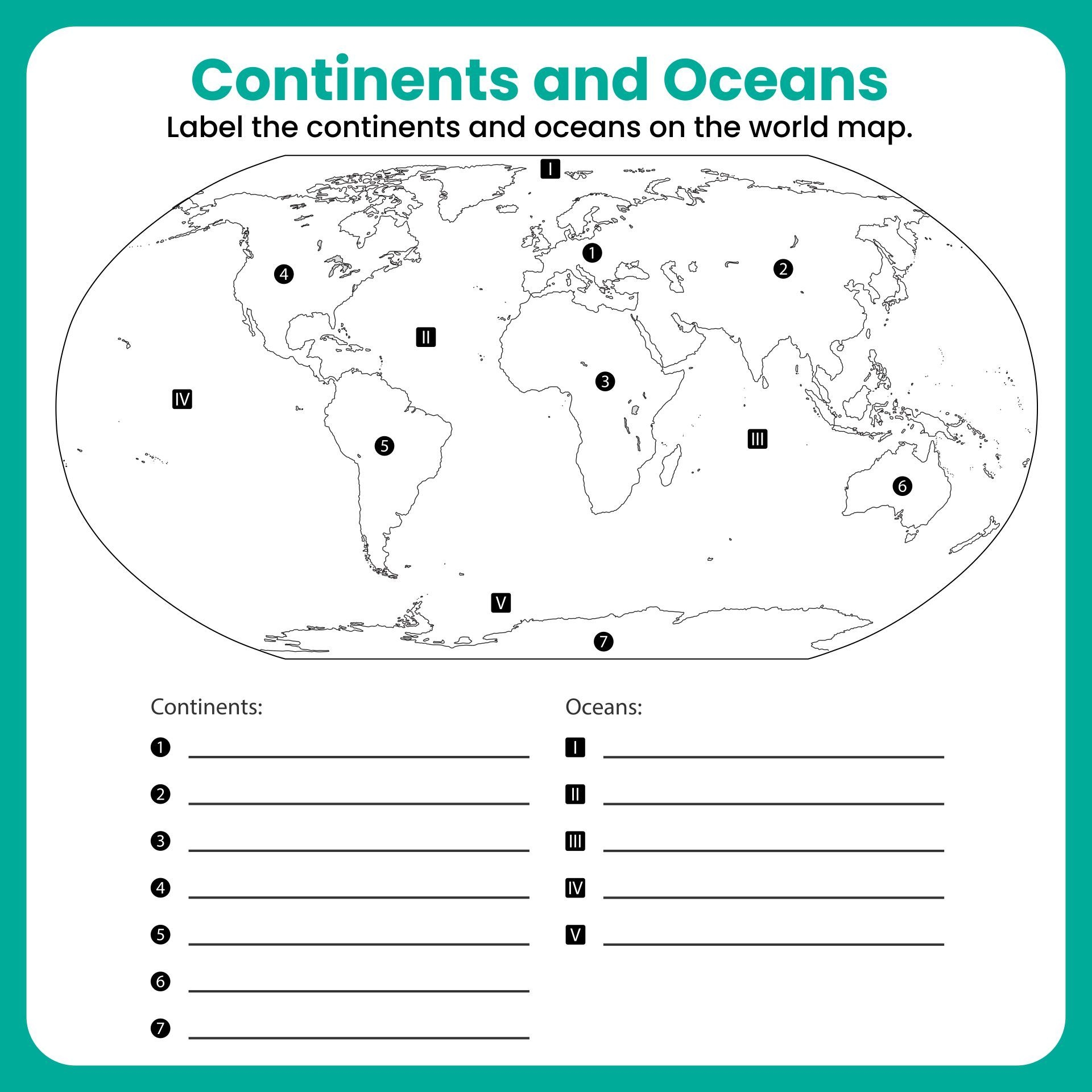 Free Printable Worksheets For Continents And Oceans
