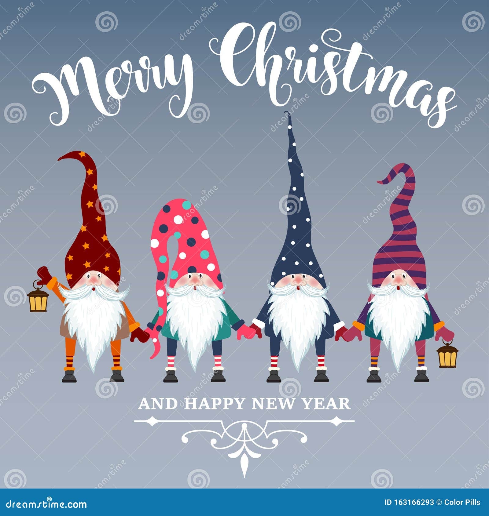 Beautiful Flat Design Christmas Card With Gnomes Christmas Poster Print Vector Stock Vector Illustration Of Celebrate Season 163166293