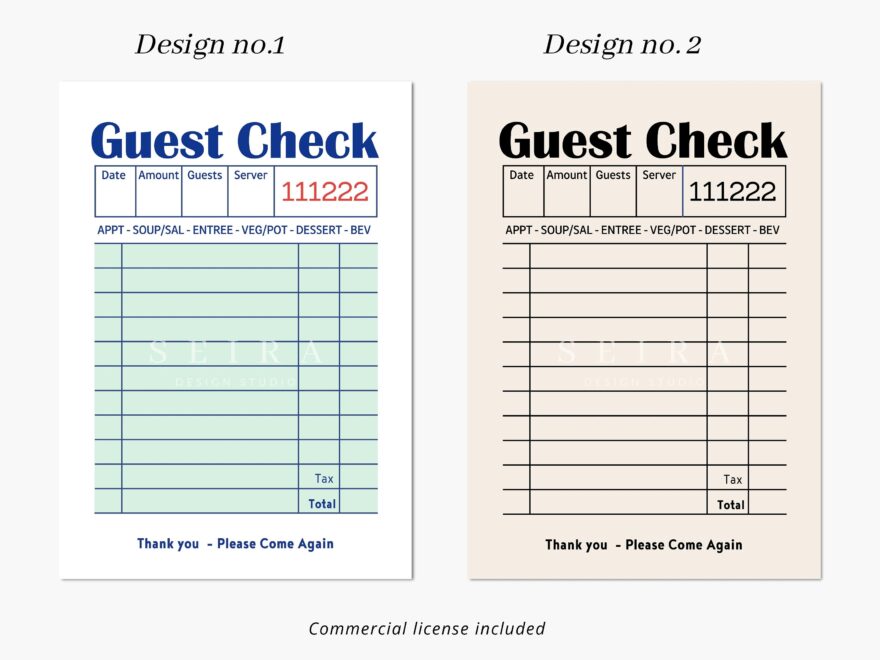 Blank Guest Check List Guest Check Print Guest Check Mockup Restaurant Guest Check Receipts Empty Guest Check List Printable JPG Etsy