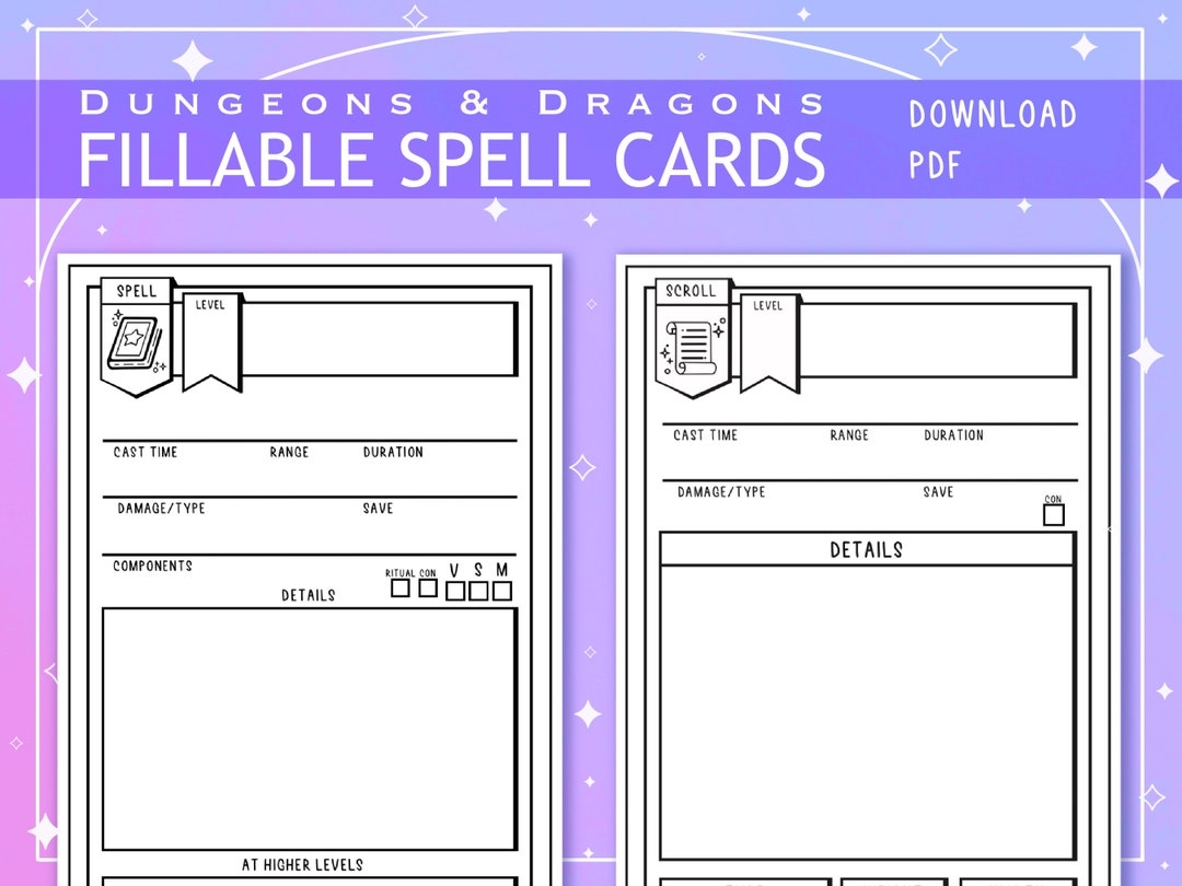Blank Illustrated PDF Spell And Scroll Cards For Dungeons And Dragons 5th Edition Form Fillable Etsy UK