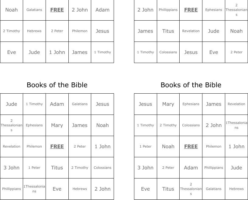 Books Of The Bible Bingo Cards WordMint