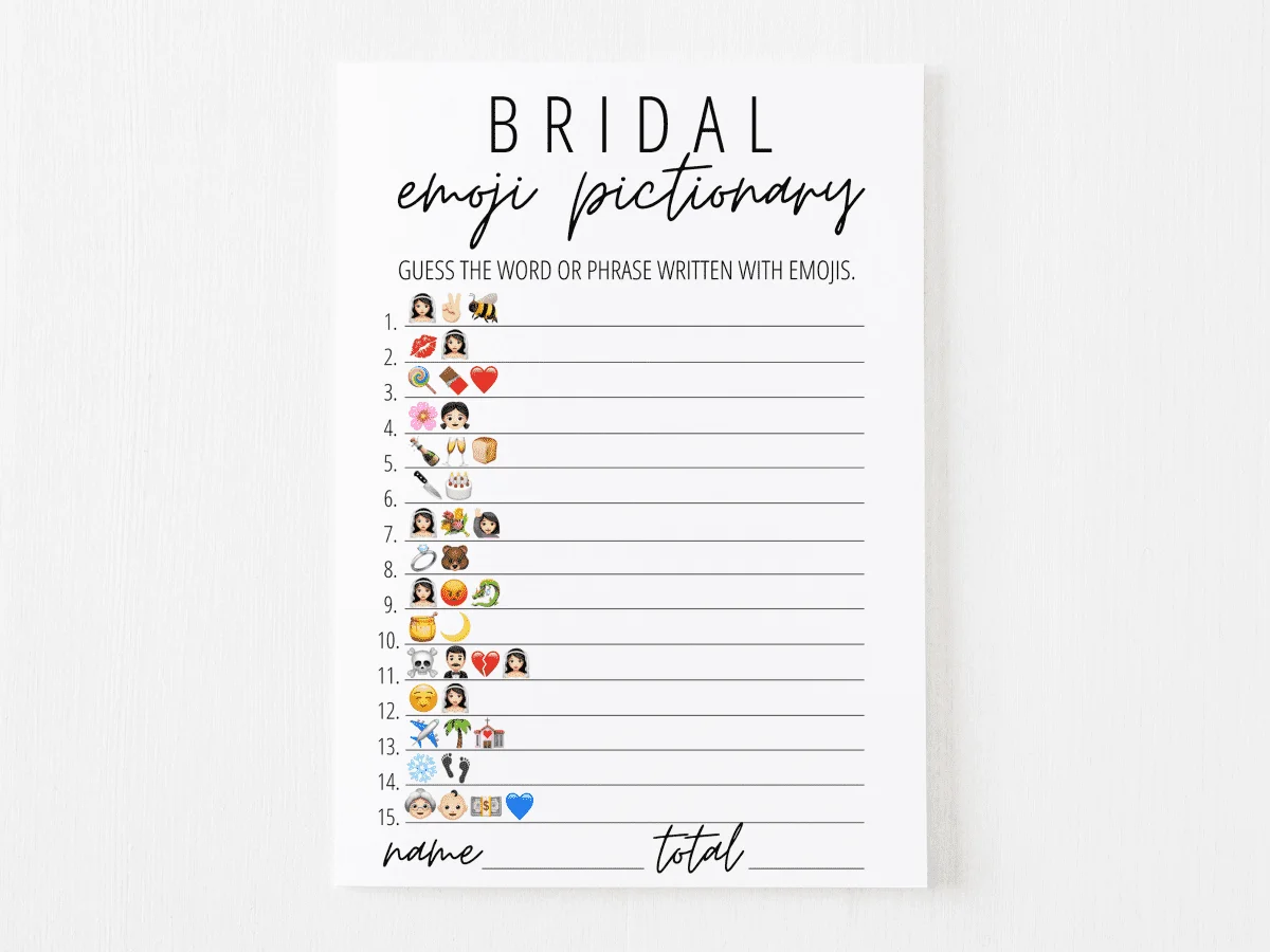 Bridal Emoji Pictionary Free Printable Modern MOH