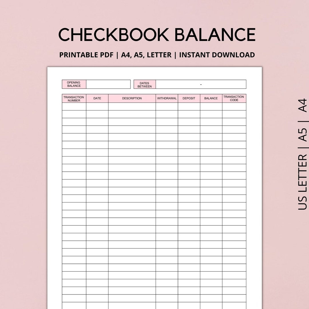 Free Printable Checkbook Balance Sheet