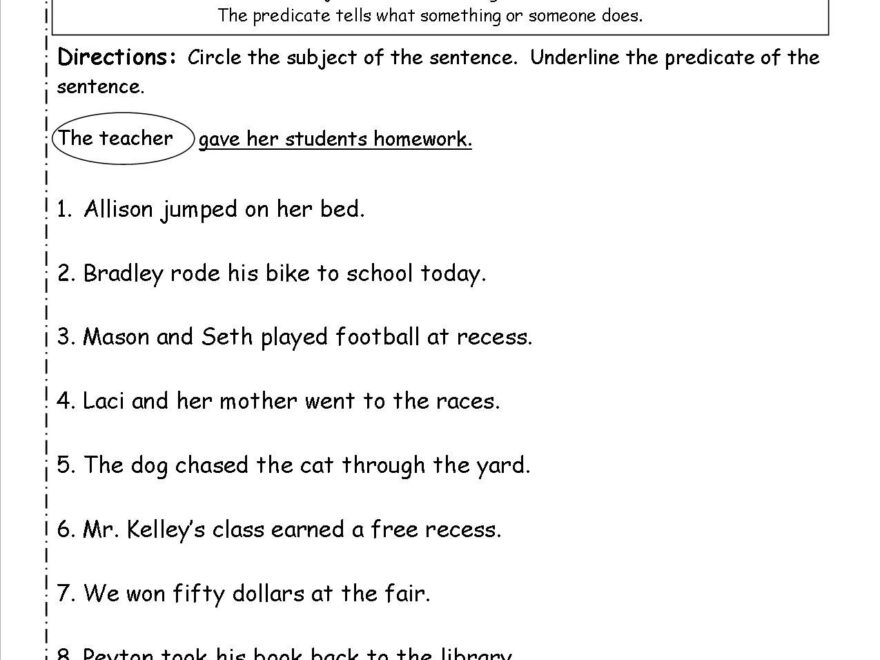 Complete Subject And Predicate Worksheets For Second Grade Worksheets Library