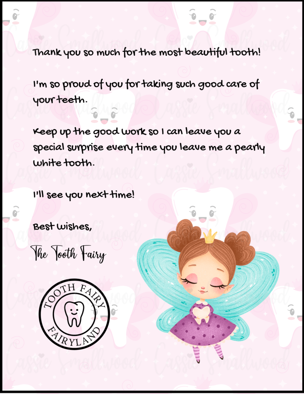 Cute Free Printable Tooth Fairy Letters Notes