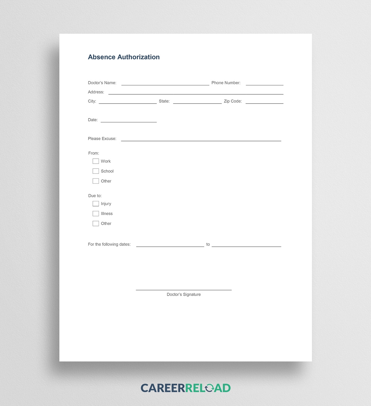 Free Printable Doctors Note For Work