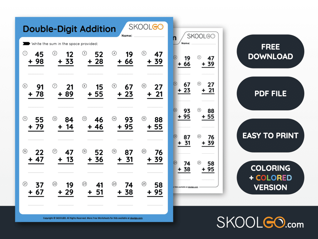 Adding Two Digits Free Printable 2Nd Grade