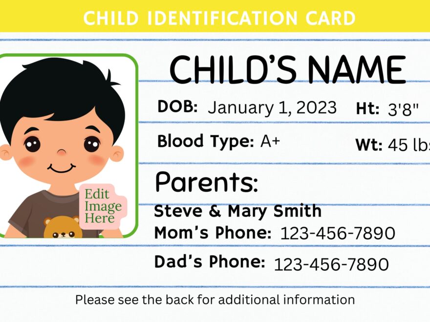Editable Child ID Card Canva Template Custom Kid ID Card Printable Child Badge With Photo Back To School ID Card Lined Paper Etsy UK