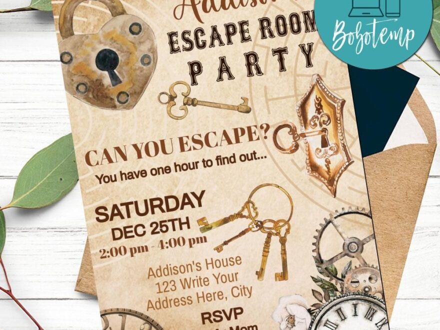 Editable Escape Room Birthday Invitation Instant Download Bobotemp