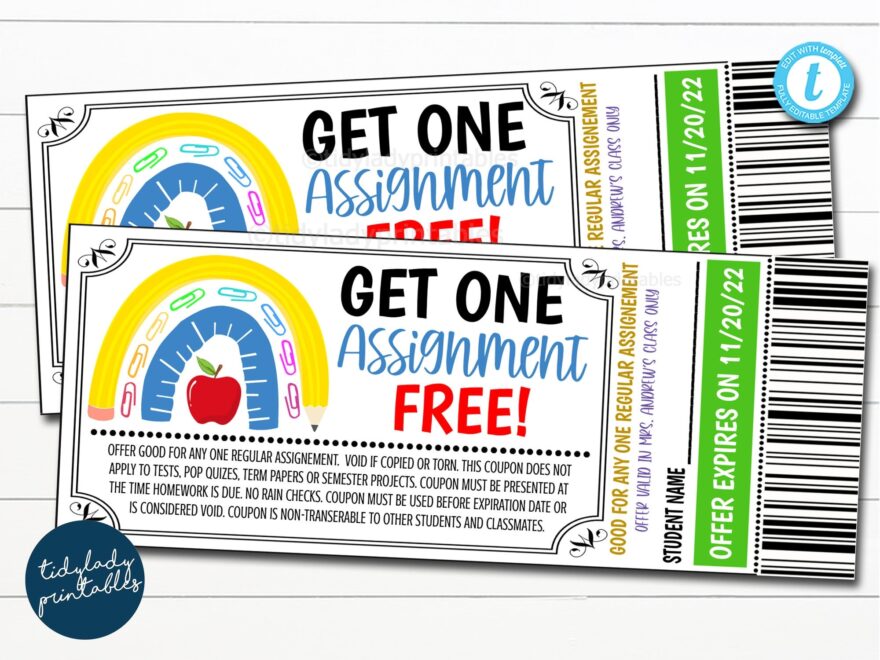 EDITABLE Kids Homework Coupon Kids Homework Pass High School Teacher Back To School Student Classroom Management Idea EDITABLE TEMPLATE Etsy