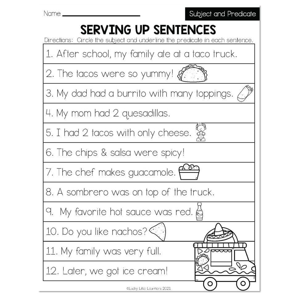 Free Printable Worksheets 2Nd Grade With Predicate