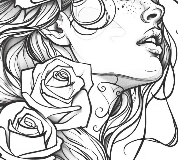 Fantasy Woman Roses Coloring Pages Free Printables