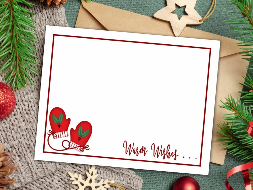 Flat Note Card Winter Mittens 1 Printable Card Set