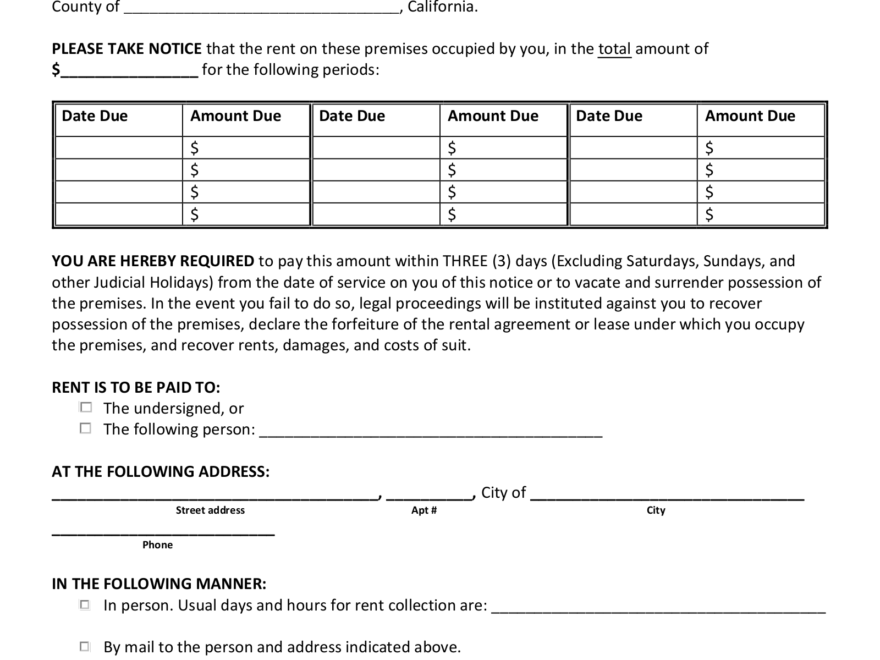 Free California 3 Day Notice To Quit Form Non Payment Of Rent PDF EForms