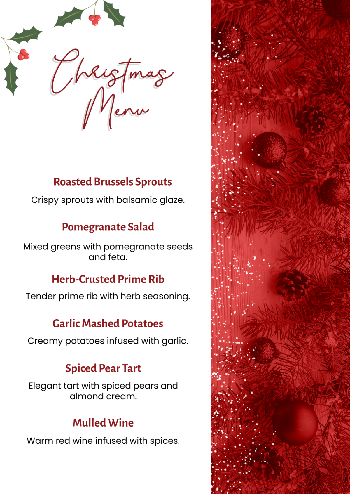 Free Printable Holiday Menu Template