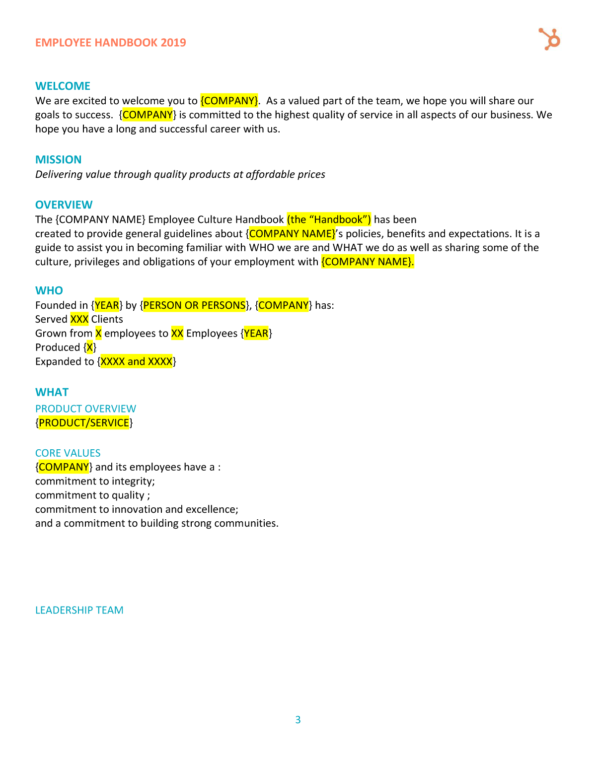 Free Printable Sample Employee Handbook