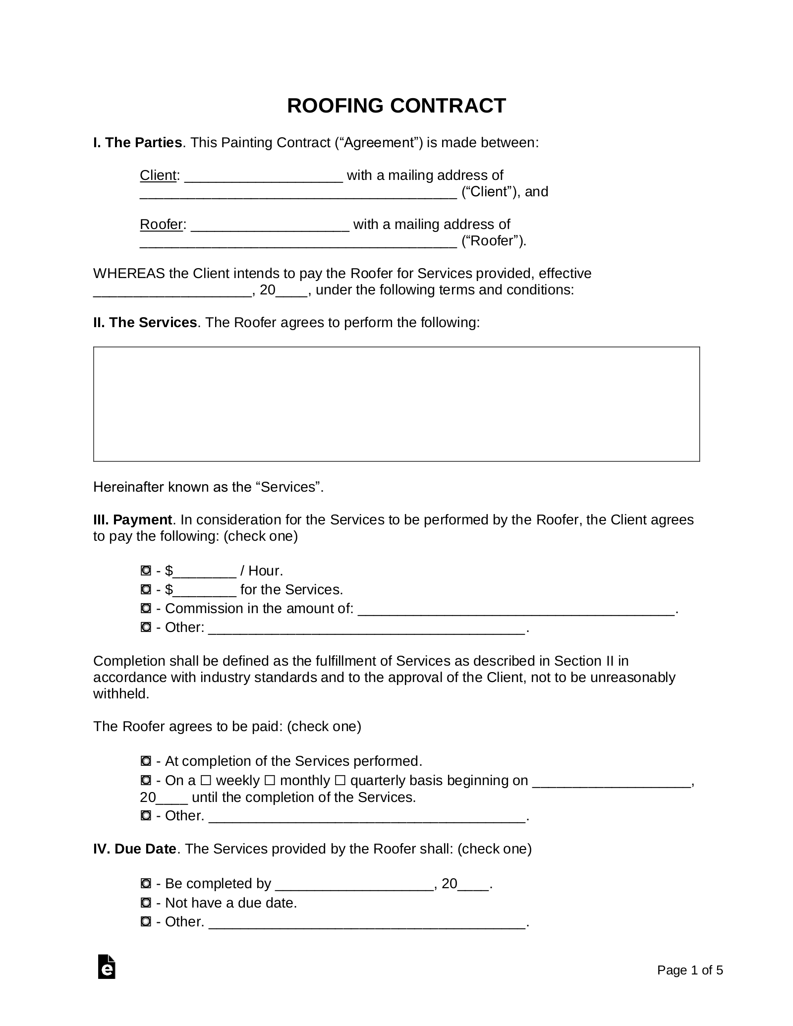 Free Printable Contracts For Contractors