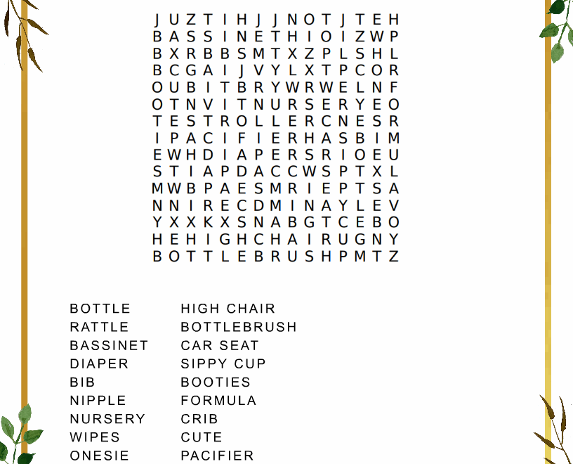 Free Printable Baby Shower Word Search Puzzle Game