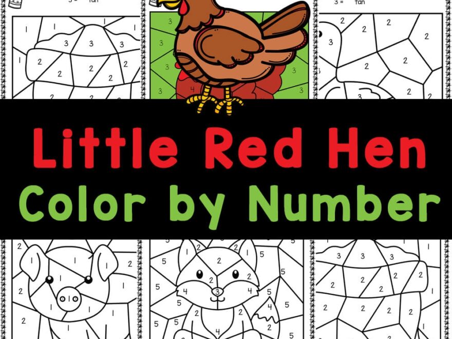 FREE Printable Little Red Hen Color By Number Worksheets