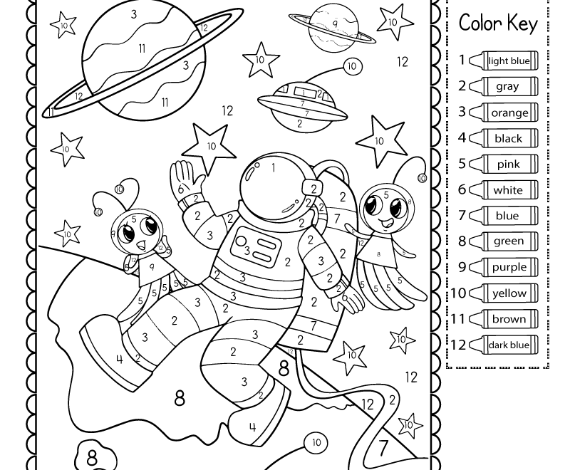 Free Printable Space Color By Number Worksheet