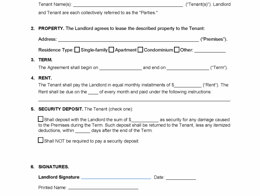 Free Simple 1 Page Lease Agreement Template PDF Word