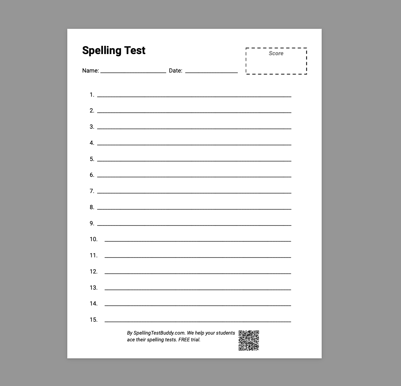 Free Printable Blank Spelling Test Paper