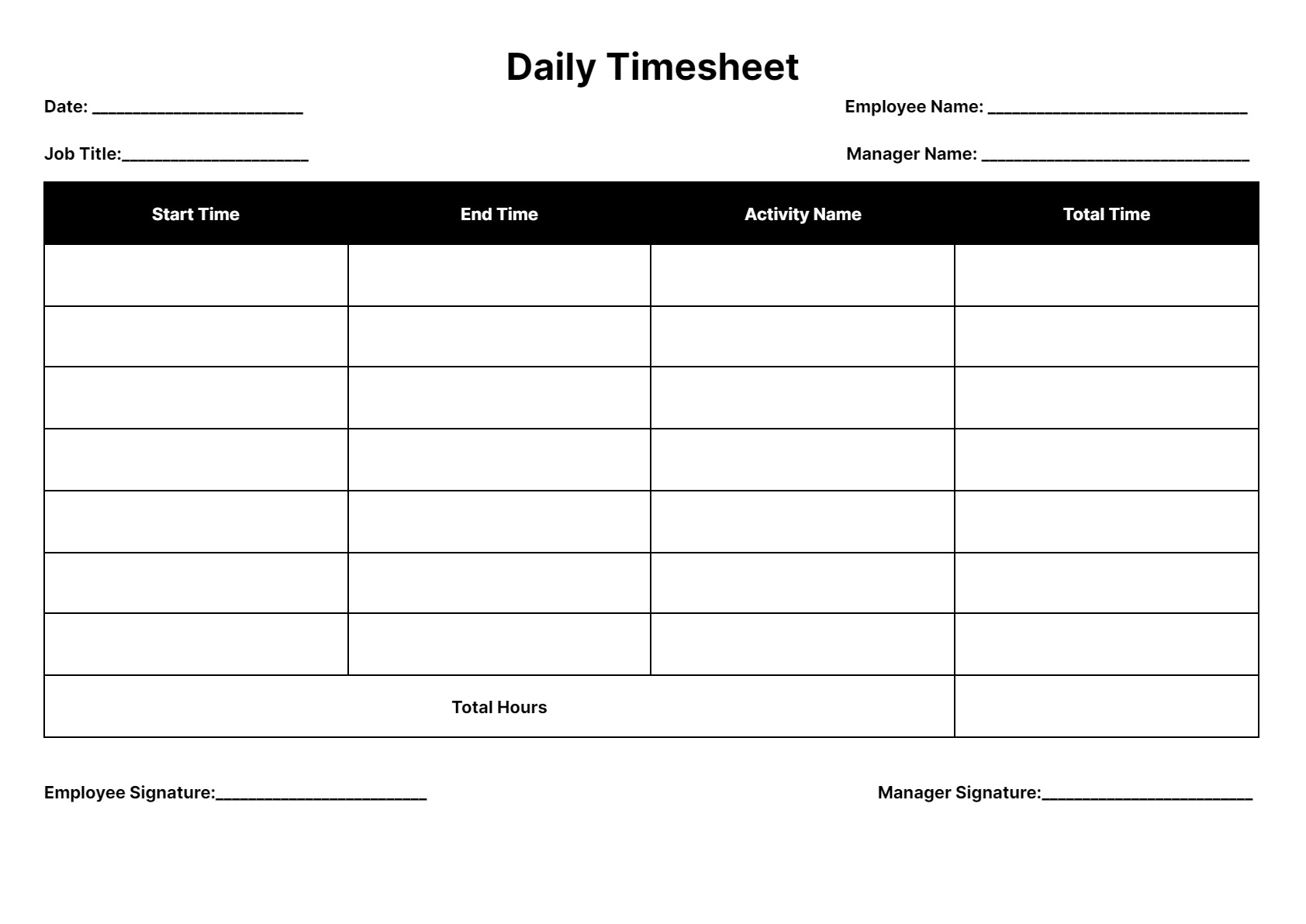 Free Timesheet Templates Download Daily Weekly And Monthly Time Sheets