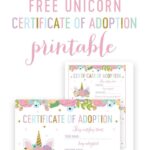 Free Unicorn Birthday Certificate Of Adoption Printable Instant Download