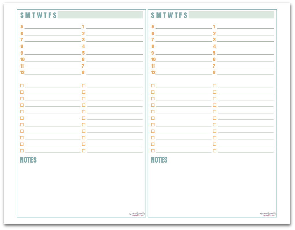 Half Size Printable Planner Pages Free