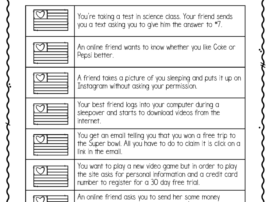 Internet Safety Worksheets And Task Cards Staying Cool In The Library