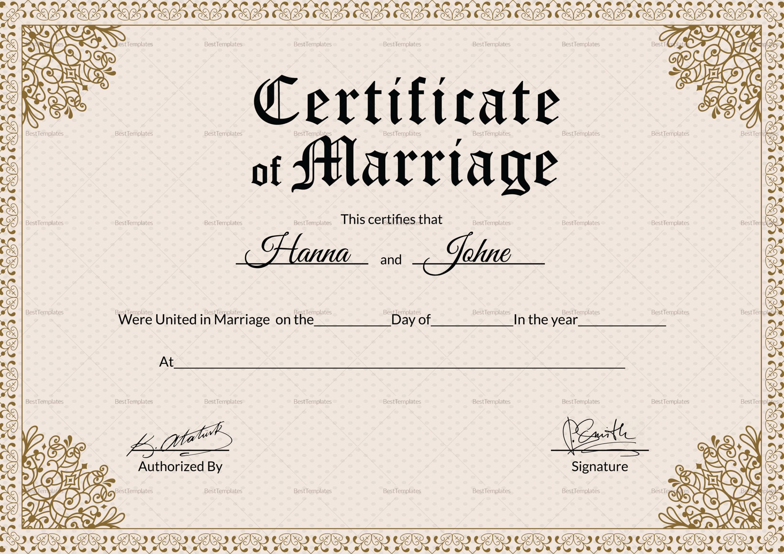 Free Printable Editable Certificate Of Marriage Template