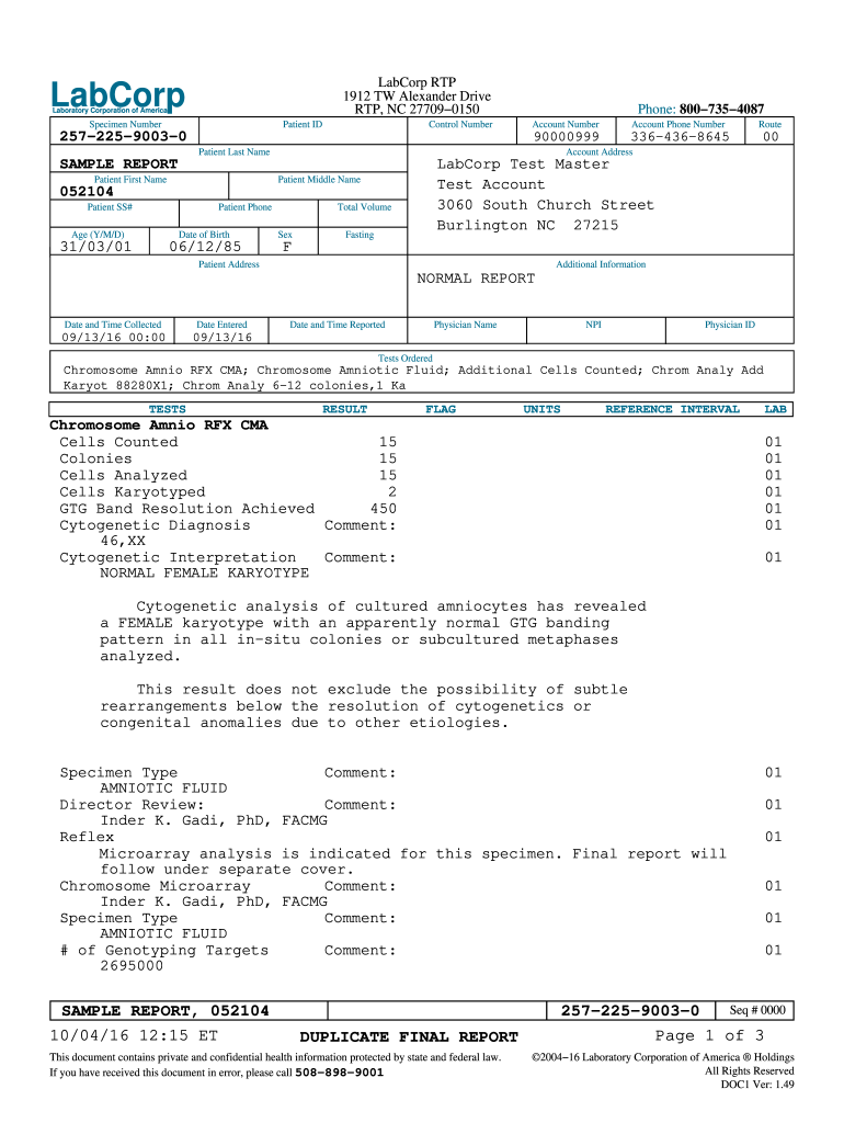 Labcorp Std Test Results Pdf Fill Online Printable Fillable Blank PdfFiller