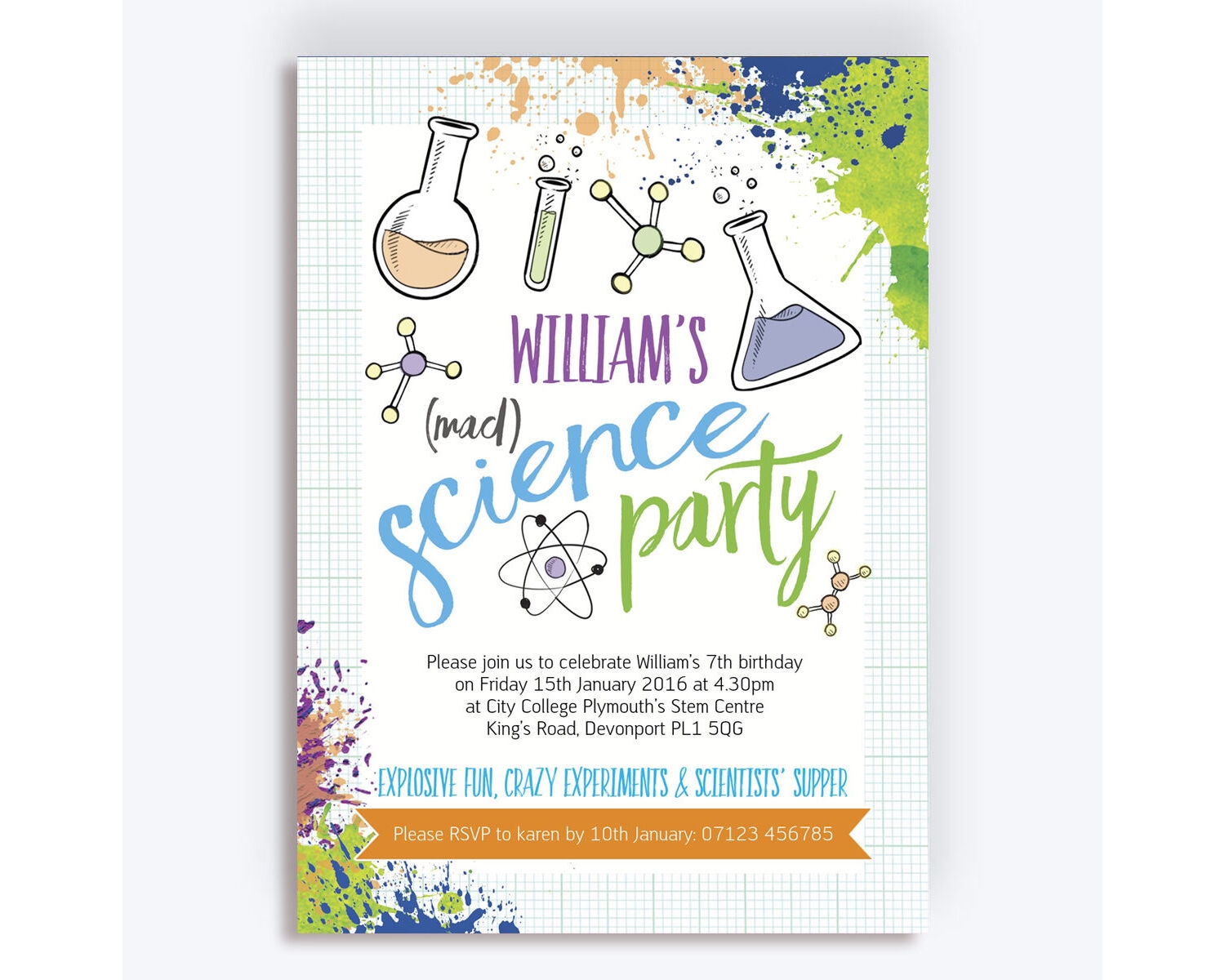 Mad Science Crazy Experiments Party Invitation