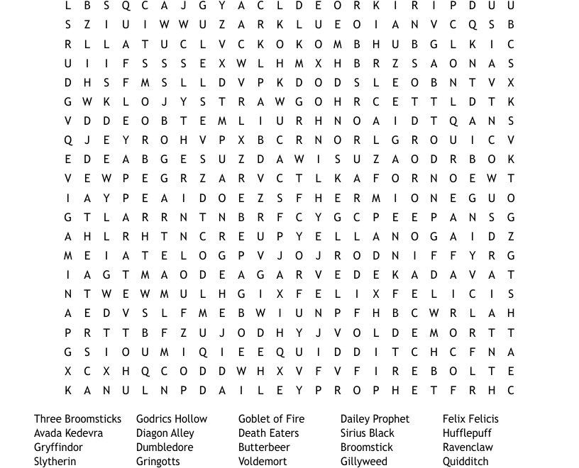 Mega Harry Potter Word Find Word Search WordMint