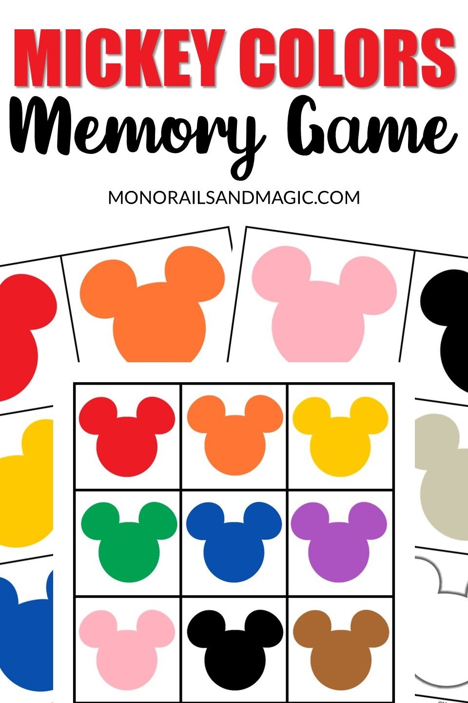 Mickey Colors Memory Game Free Printable Monorails And Magic