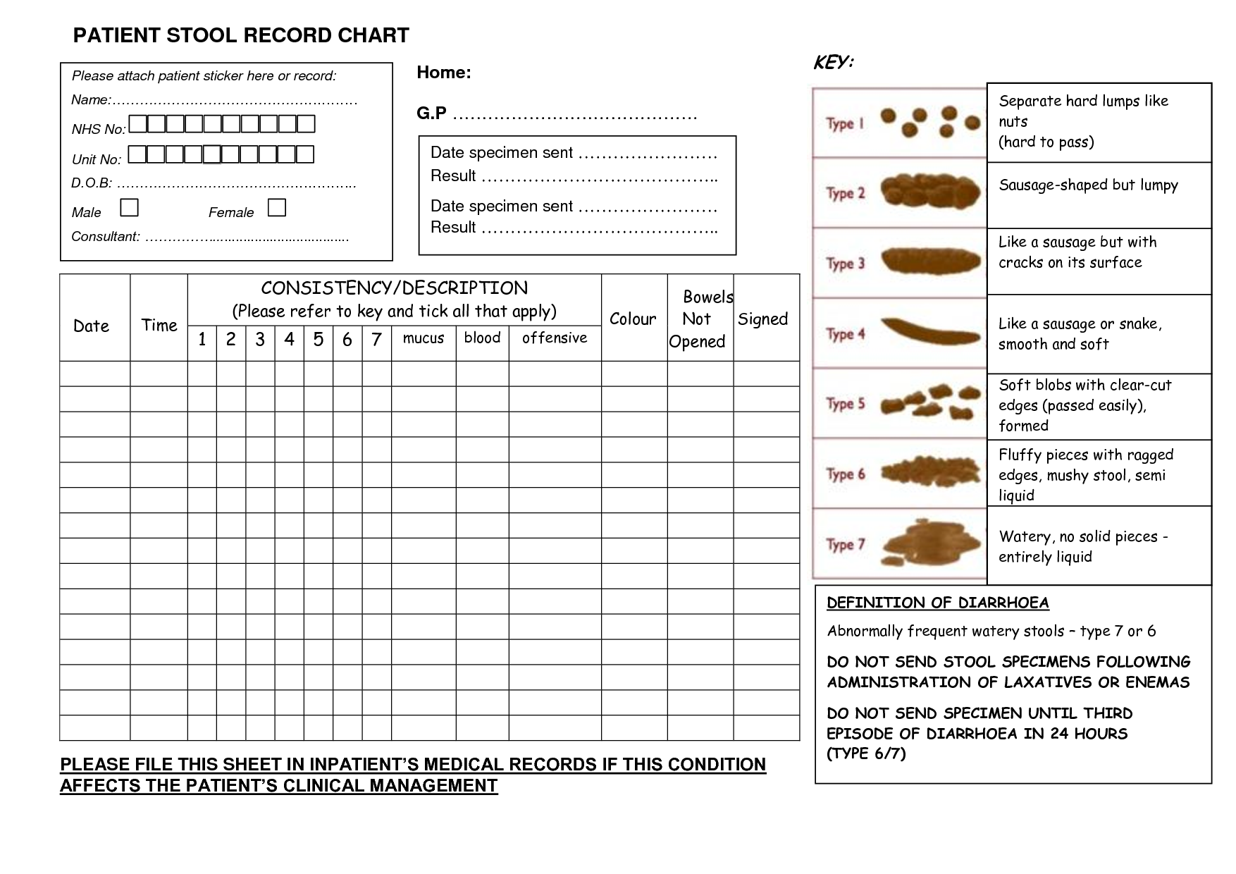 Free Printable Bowel Movement Record Chart