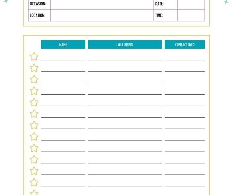 Potluck Sign Up Sheets Free Printables Add A Little Adventure