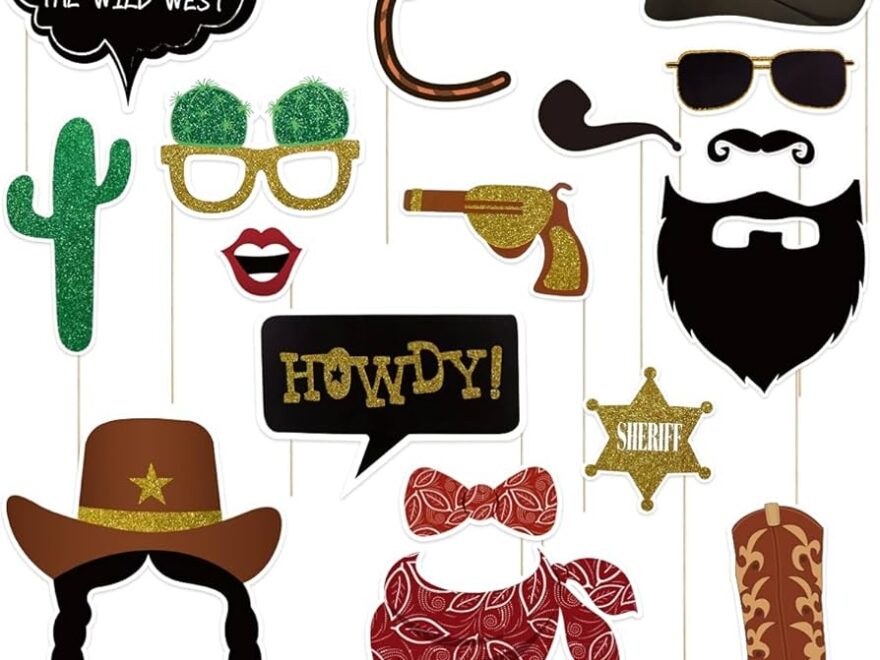 PRETYZOOM Pack Of 18 West Cowboy Photo Booth Props Theme Party Handheld Selfie Props Carnival West Style Party Photo Shoot Decoration Pre Assembled No Need To DIY Amazon de Home Kitchen