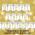 Printable Happy 50th Birthday Banner Black Gold Confetti Bunting Instant Digital Download Birthday Party Etsy