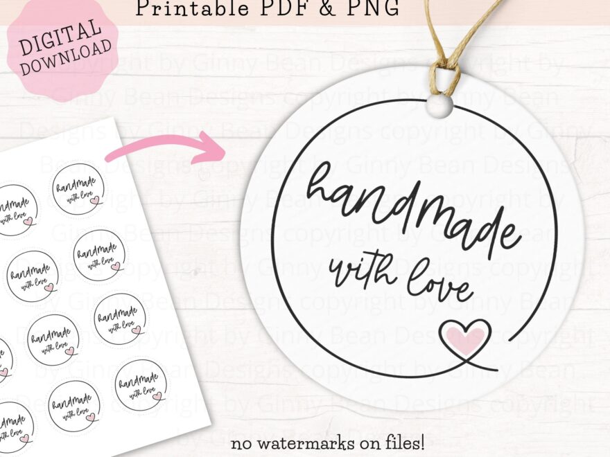 Printable Tags For Handmade Items Handmade With Love Tags Download Handmade Sticker PNG PDF Handmade Business Cards Round Tags 2 X 2 Etsy de