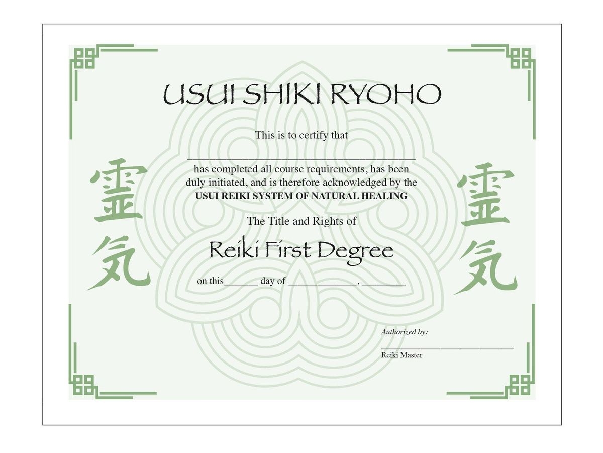 Printable Usui Reiki I Certificate Template