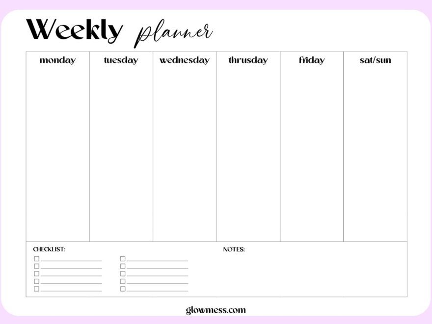 Printable Weekly Planner Free Calendar Template PDF Download